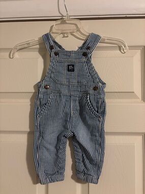 Vintage boys size 6 months Oshkosh baby bgosh railroad striped overalls